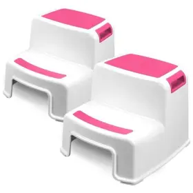 Tundras 724456486019 Extra Sturdy Two Step Kids Stools - 2 Pack Pink Child Toddler Safety