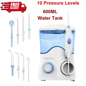 Fc162 Turewell Water Flosser Dental Oral Irrigator 600ml 10 Levels And 8 Jet Tips