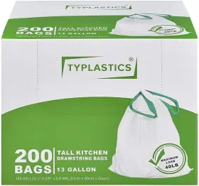 85631 Typlastics Tall Kitchen Drawstring Trash Bags 13 1 Count Pack Of 200 White
