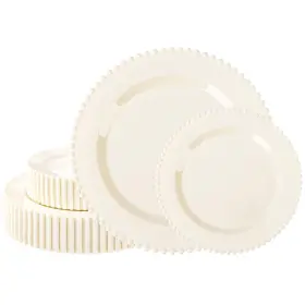 U-qe Lm00 Plastic Plates 60pcs Ivory Beaded Heavy Duty Dinner Dessert U-qe Disposable
