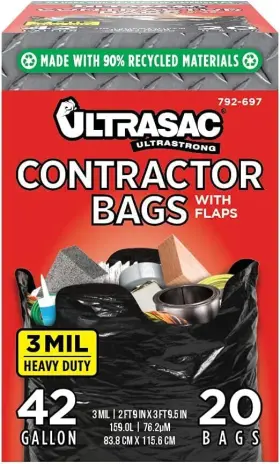 Ultrasac 735692003366 Contractor Bags 42 Gallon 20 Pack/w 1 Count Pack Of Black