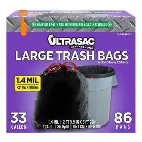 Ultrasac 735692031246 Black Large Heavy Duty Drawstring Trash 1 Count Pack Of 86