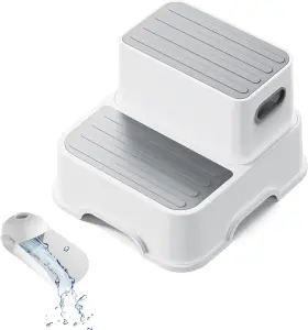 Un-2in1-1p Uncle Wu Two Step Stool For Kids -study Bathroom Gray White