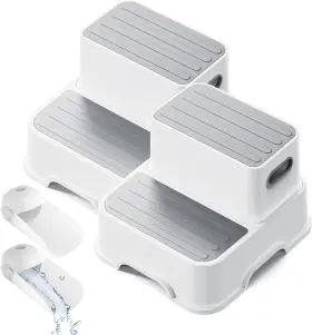 Un-3in1-3p Uncle Wu Toddler Step Stool -kids For Bathroom Gray White