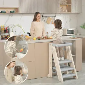 Un-st-10 Uncle Wu Foldable Child Tower - Collapsible Adjustable Kids Step Gray White