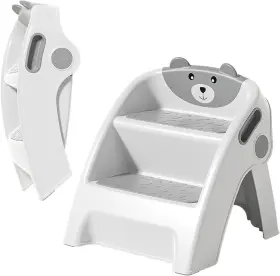 Un-st-11 Uncle Wu Step Stool For Kids Foldable Anti-slip 2-step Gray White