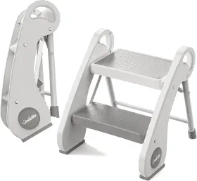 Un-st-12 Uncle Wu 2-step Toddler Stool - Foldable Lightweight And Anti-slip Gray White