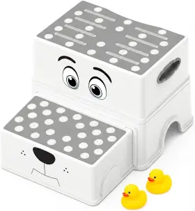 Un-st-j2 Uncle Wu 2 Step Stool For Kids And 10.64 X 10.24 11.69 Inch Gray White