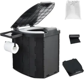 Uopbyea 6130001000908 Portable Car Folding Toilet With Pu Cushion And Paper Shelf Black