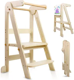 Ss001 Uuoeebb Foldable Toddler Tower Kitchen Step Stool Standing With Natural