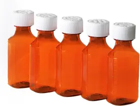 Vakly 810077216538 Plastic 4 Oz Amber Liquid Medicine Bottles With Child Resistant Caps - Ounc