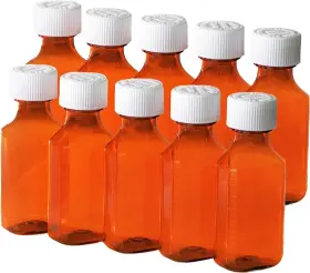 Vakly 810077216552 Plastic Amber Liquid Medicine Bottles With Child Resistant Caps 8 Oz Pack Of