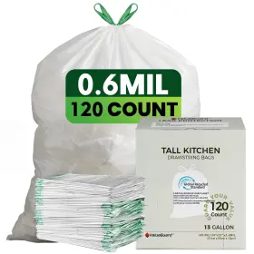 Valueguard 80/120 Trash Bags 13 Gallon Tall Drawstring Recycled Garbage Bag Large Post-consumer