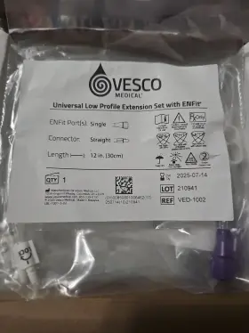 Ved-1002 Vesco Medical Universal Low Profile Extension Set Enfit 12 Inch Straight 4 Pk