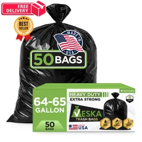 Veska 655043800102 65 Gallon Trash Bags For Toter Value-pack 50 Count Pack Of 1 Black
