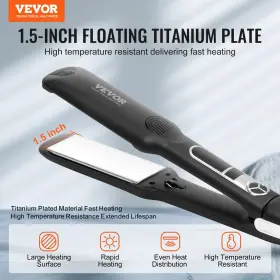 Vevor 197988201588 Hair Straightener 1.5-inch Titanium Flat Iron And Negative Ion 25 Temp Level