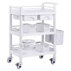 Vevor 197988408888 3 Tiers Lab Carts Mobile Medical Cart With Trays And Trash Cans White