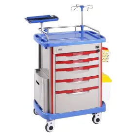 Vevor 197988410720 5 Tiers Lab Carts Mobile Medical Cart With Drawers And 2 Trash Cans Blue
