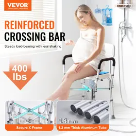 Vevor 197988455509 Shower Chair Seat With Padded Arms And Back Stool Reinforced Crossb