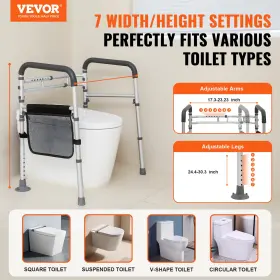 Vevor 197988631033 Toilet Safety Rail Folding Seat Frame Adjustable Width And Height Fit Mos