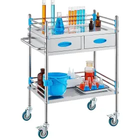 Vevor 197988956273 Medical Dental Lab Serving Cart Trolley 2 Tiers Portable Stainless Steel