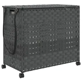 372046 Vidaxl Laundry Basket With Wheels Grey 26.0x13.8x23.6 Inch Rattan