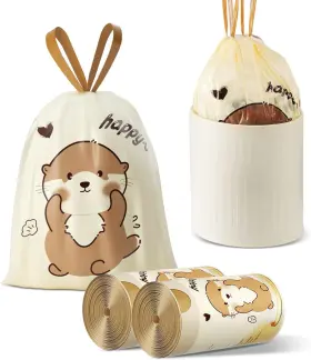 Msst4110 Vok 4 Gallon Trash Bags With Otters Printed Drawstring Small Garbage White