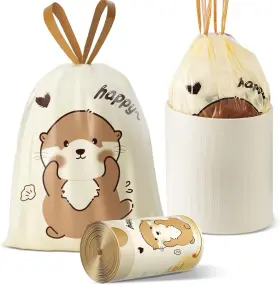 Msst855 Vok 8 Gallon Trash Bags With Otters Printed Drawstring Medium Garbage White