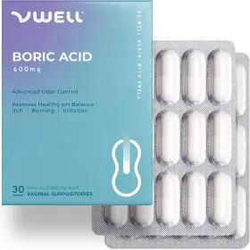 Int-vwb030 Vwell Boric Acid Vaginal Suppositories 30 Counts Blister Pack - One Size