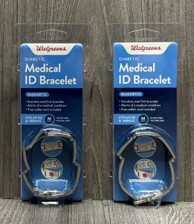 226546 Walgreens Lot Of 2 Diabetic Medical Id Bracelet Customizable L - Xl Brand New