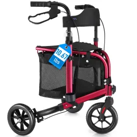 Wm02064-rd Walk Mate Walker 3 Wheel 8 Inch Padded Seat Lightweight Foldable Red Rollator Slim