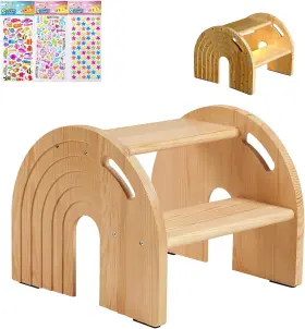 Yme0027 Weekan Wooden 2 Toddler Step Stool For Kids Portable Natural Color