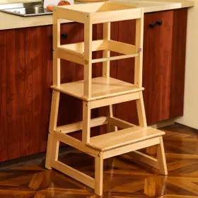 Wf-yhlt-natural2 Wiifo Kitchen Step Stool For Kids With Safety Rail Toddler Standing Natural New