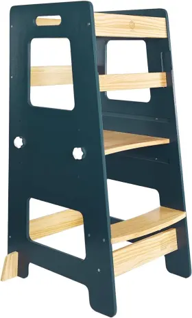 Bap20157 Wood City Kitchen Step Stool - Safe Montessori Standing Tower For Deep Blue
