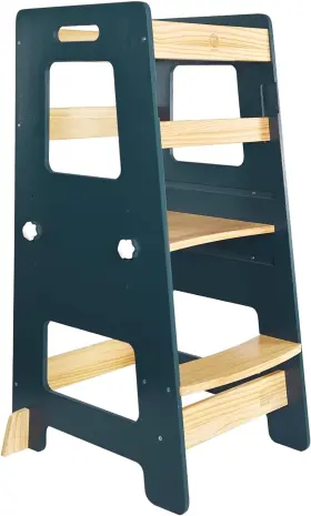 Bap20185 Wood City Kitchen Step Stool - Safe Montessori Standing Tower For Deep Blue