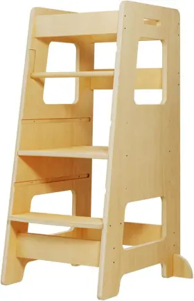 Jb001 Wood City Kitchen Step Stool For Kids And Toddlers With Safety Rail Natural