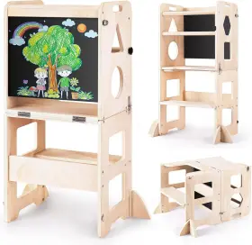 Wd1357 Woodure 4-in-1 Toddler Kitchen Step Stool Foldable Learning Standing
