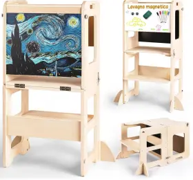 Wd1720 Woodure 4-in-1 Toddler Kitchen Step Stool Foldable Learning Original Wooden Colour