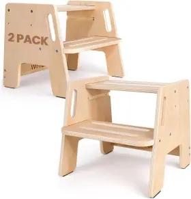 Wd1778 Woodure 2 Pack Toddler Step Stool Wooden Height-adjustable Original Colour