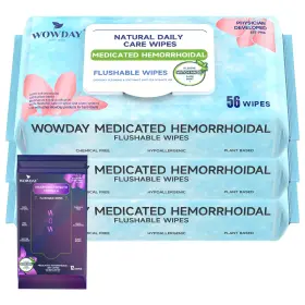 Wowday 727295475855 Flushable Hemorrhoid Wipes Medicated 45 Count Pack Of 4 White