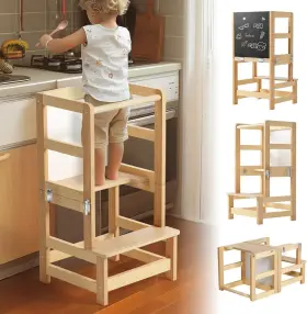 Kak01 Wulumu Toddler Tower - 3 In 1 Kitchen Stool Helper And Learning Natural