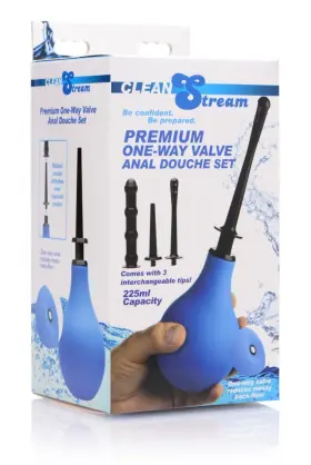 Cs-af198 Xr Brands Clean Stream Premium One-way Valve Anal Douche Set Blue - Hygiene Cleansing Kit