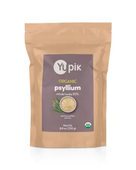 Yupik 805509003855 Organic Whole Husk Psyllium 8.8 Oz 95% Purity Soluble Fiber Usda