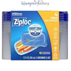 M70938 Ziploc Storage Containers 4 Mini Rectangle 12oz / 355ml Nib
