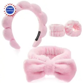 Ztomine 768553163008 Spa Headband And Wristband Set For Washing Face Facial Mask Makeup Women
