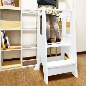Zz-11 Zzbiqs Wooden Kitchen Toddler Step Stool Helper Height Adjustable Learning White