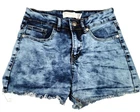 Celebrity Ace Denim Shorts Women's Jr 1/2 Acid Wash Mid Rise Raw Hem Blue Pre-owned. Price: $11.00.