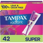 Tampax Radiant Tampons, With Leakguard Braid, Super Absorbency, Unscented, 42... New. Price: $15.49.