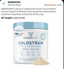 Wondercow Colostrum Powder Gut Health Immune Support Recovery 60 Servings New. Price: $18.99.