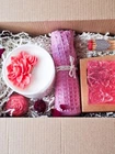 Gift Box Spa Set- Handmade Coconut Wax Candle, Rose Soap, Bath Bomb Towel New. Price: $32.00.